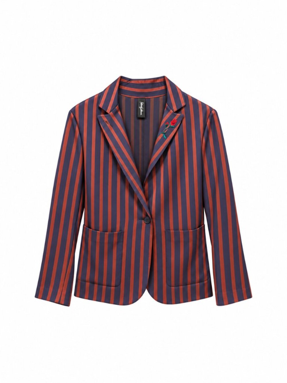 Hayden Striped Blazer Jacket Rose Embroidery Navy Rust Size Small